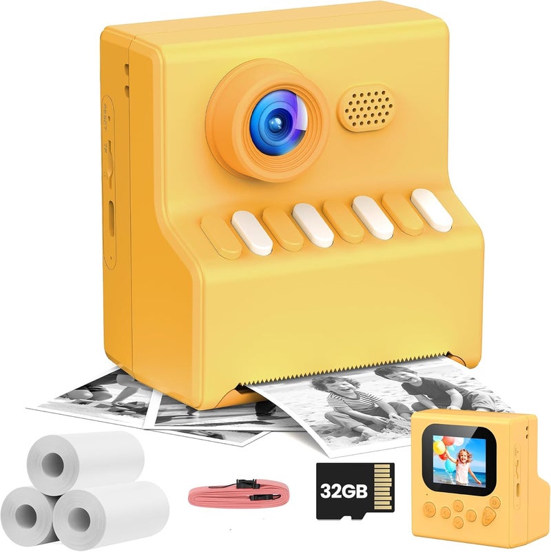 HODDRCCN Kids Instant Print Camera Orange: Instant Print Camera - 2.5 Hours of Ssage Time -1080P Video Recording - MP3 Player - Point-and-Shoot Cameras Includes 32G SD Card and Portable Lanyard - Image 1